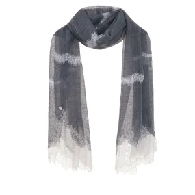 Hand Spun Cashmere Scarf with Lace - Denim