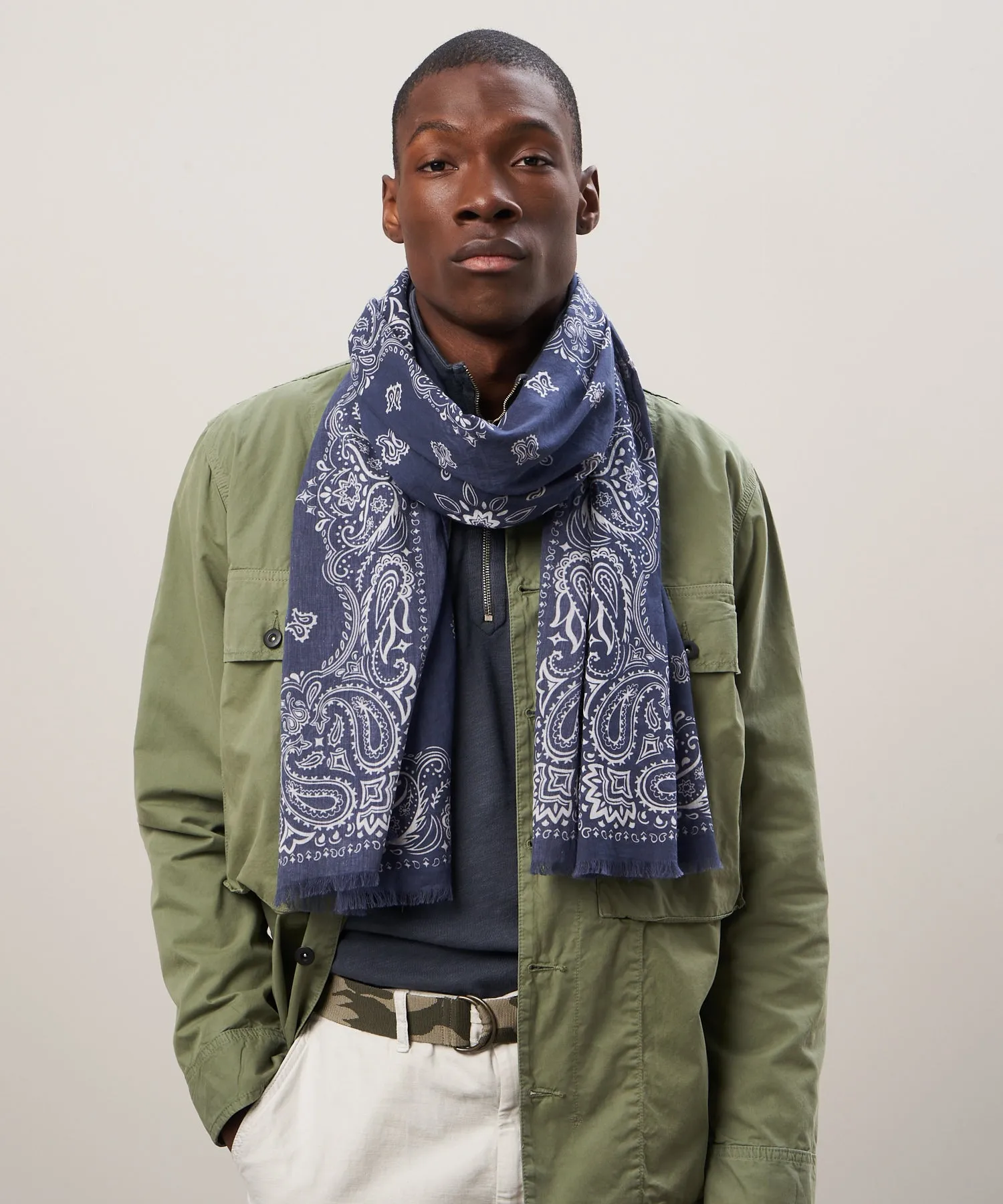 Hartford Unisex Blue Printed Cotton Bandana Scarf