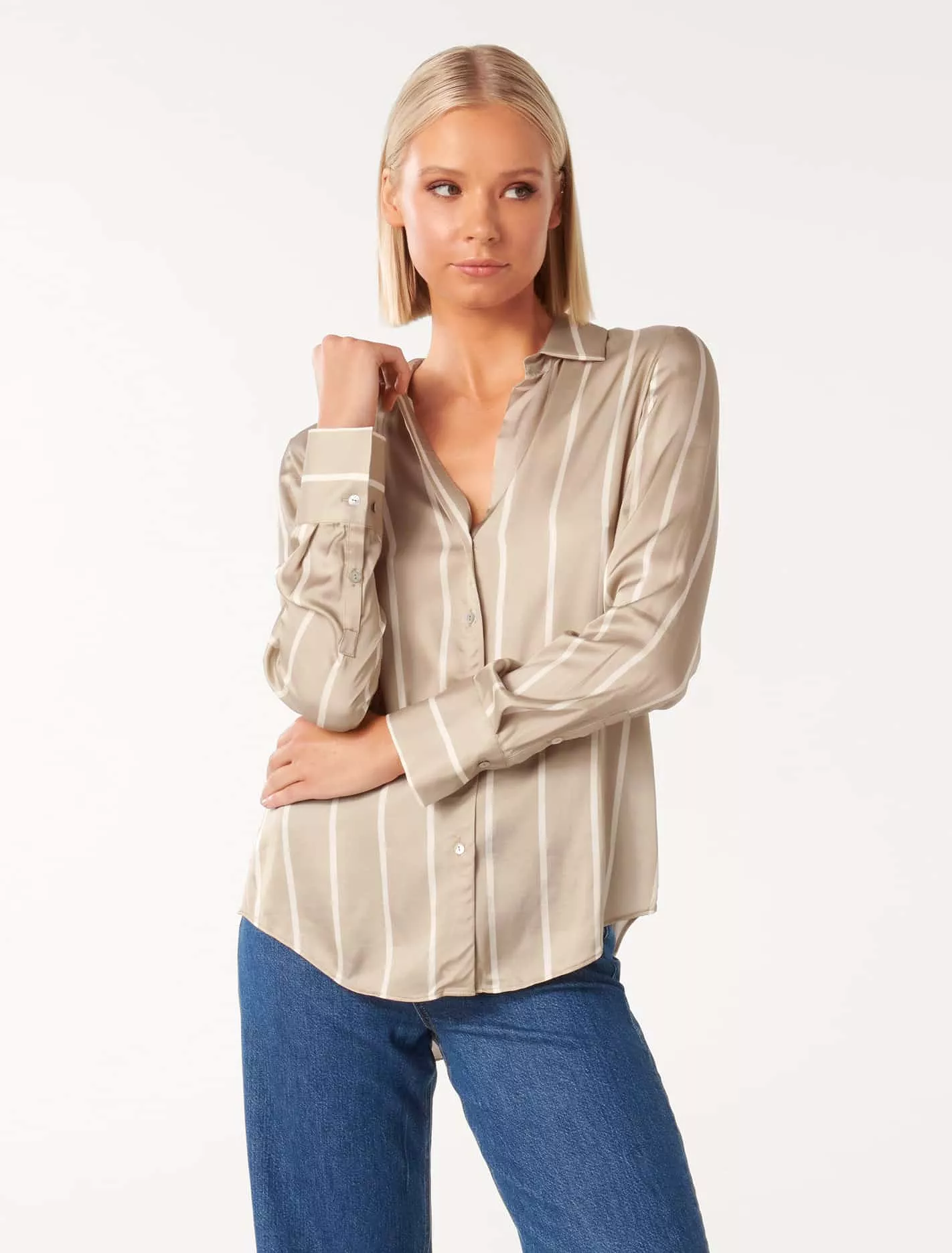 Harvey Notched Neck Satin Shirt