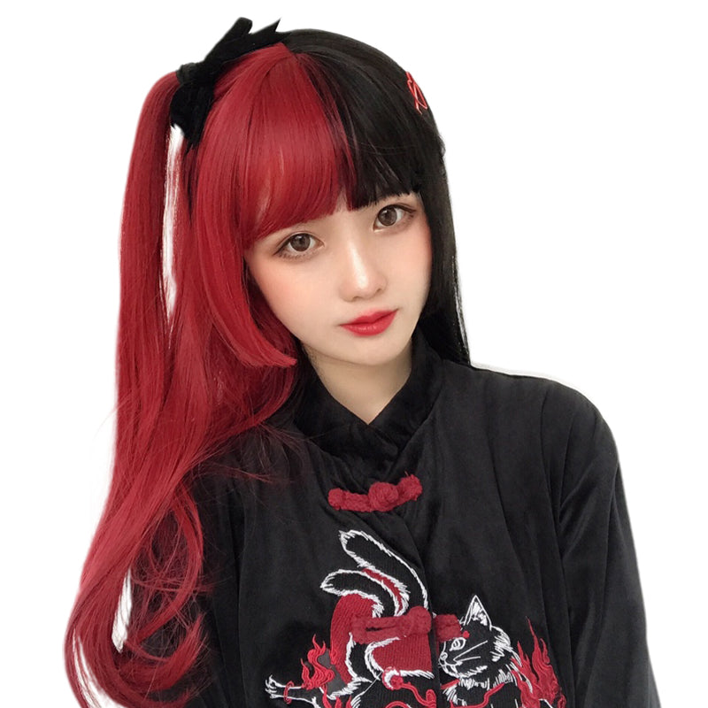 HIME CUT BLACK RED LONG STRAIGHT WIG BY31105