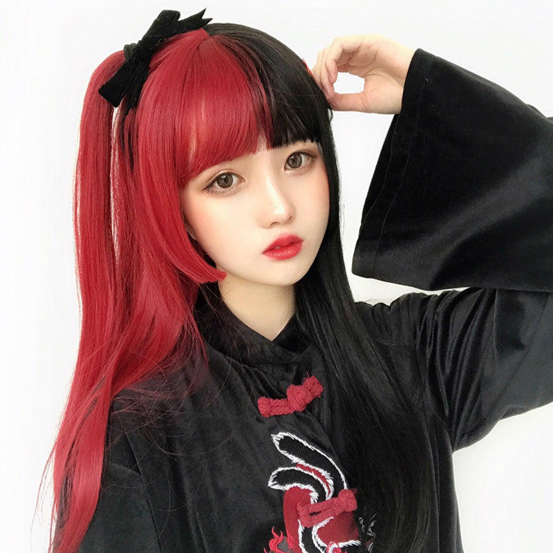 HIME CUT BLACK RED LONG STRAIGHT WIG BY31105