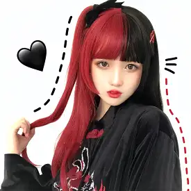 HIME CUT BLACK RED LONG STRAIGHT WIG BY31105