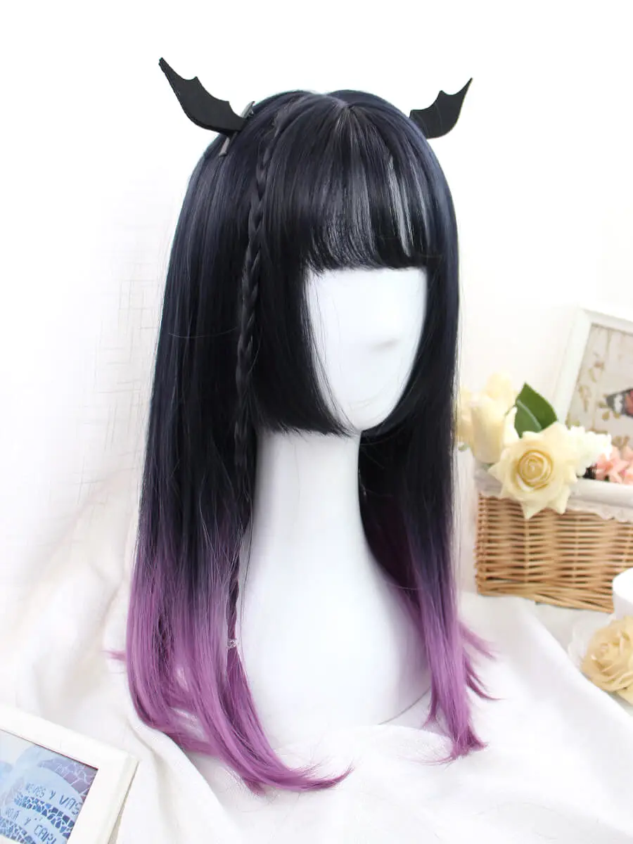 JAPANESE LOLITA HIME CUT GRADIENT PURPLE COS STRAIGHT WIG BY61106