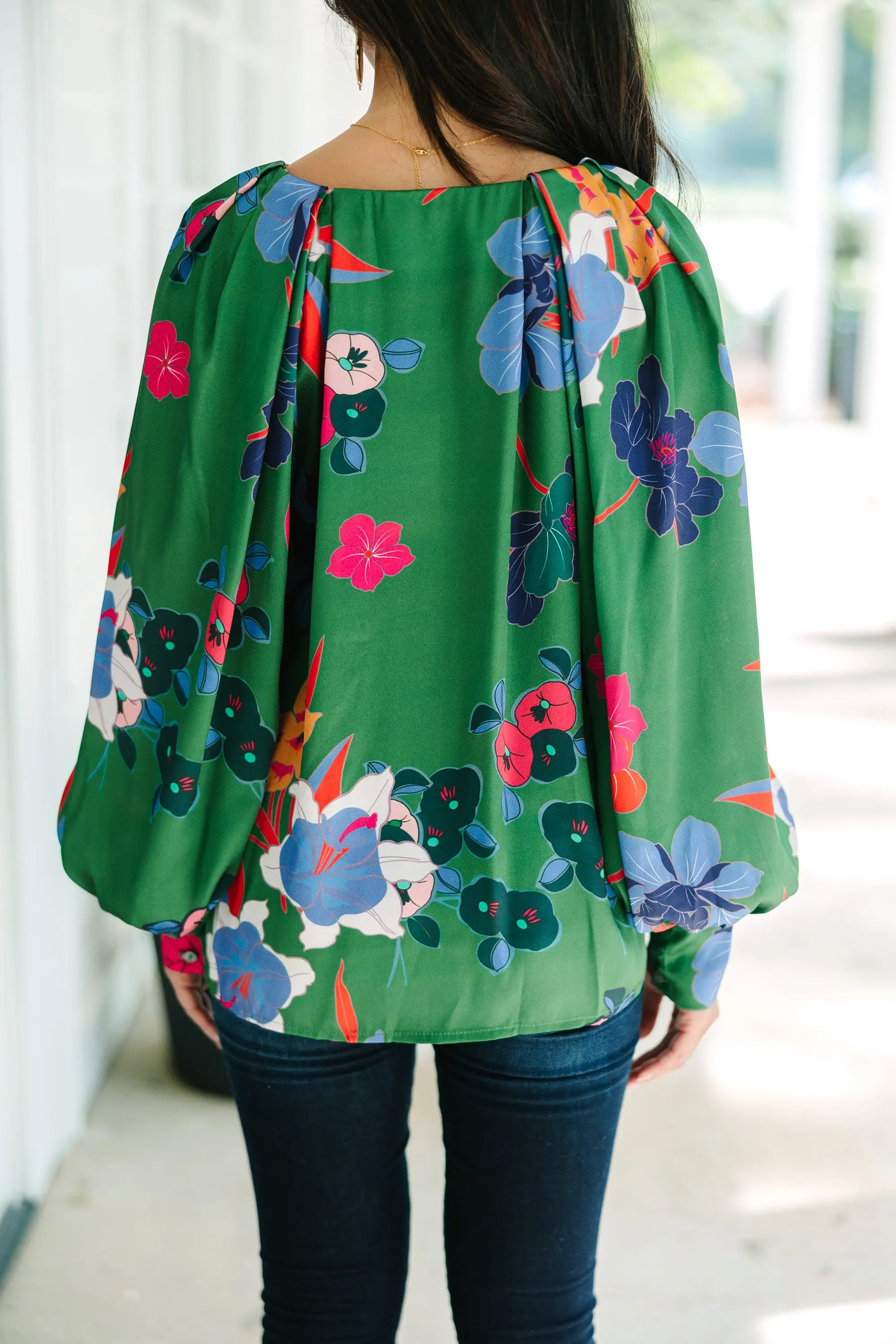 Just For You Green Floral Satin Blouse