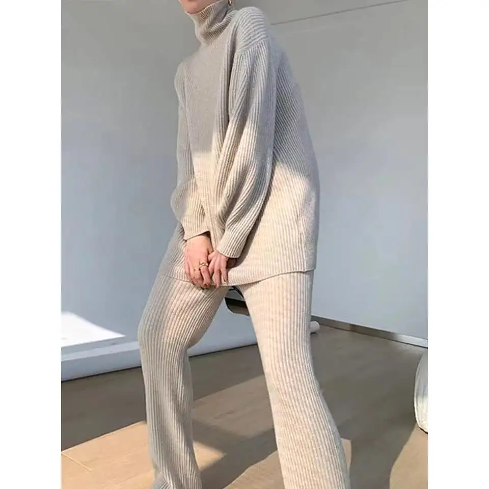 Knitted Sweater and Wide Pant Set