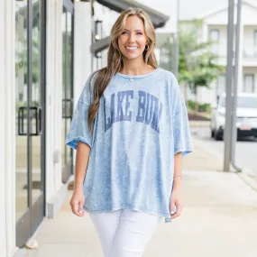 Lake Bum Acid Wash Boyfriend Tee, Deep Sky