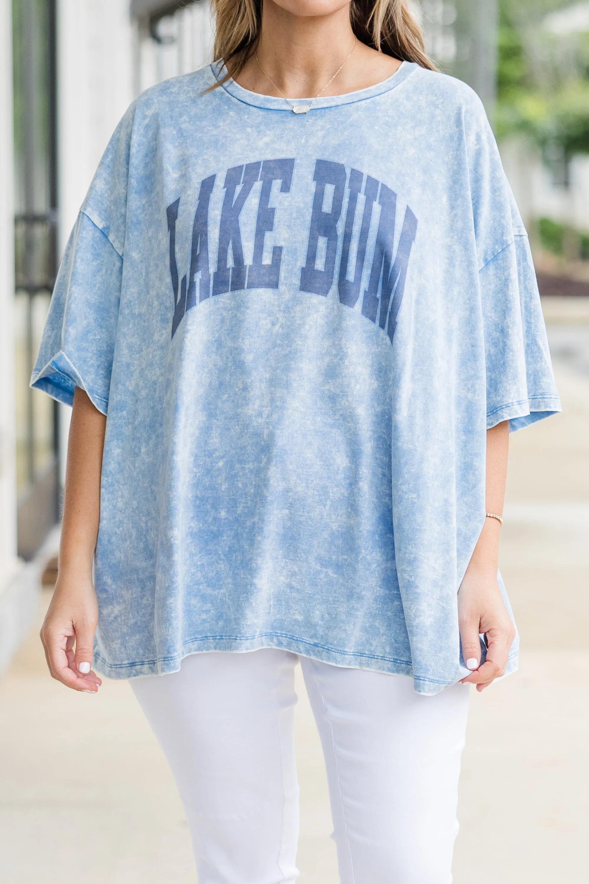 Lake Bum Acid Wash Boyfriend Tee, Deep Sky