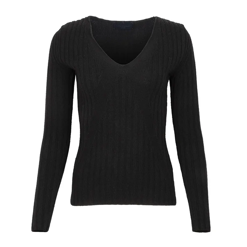 Lana Bilzerian Ribbed V Neck Cashmere Sweater