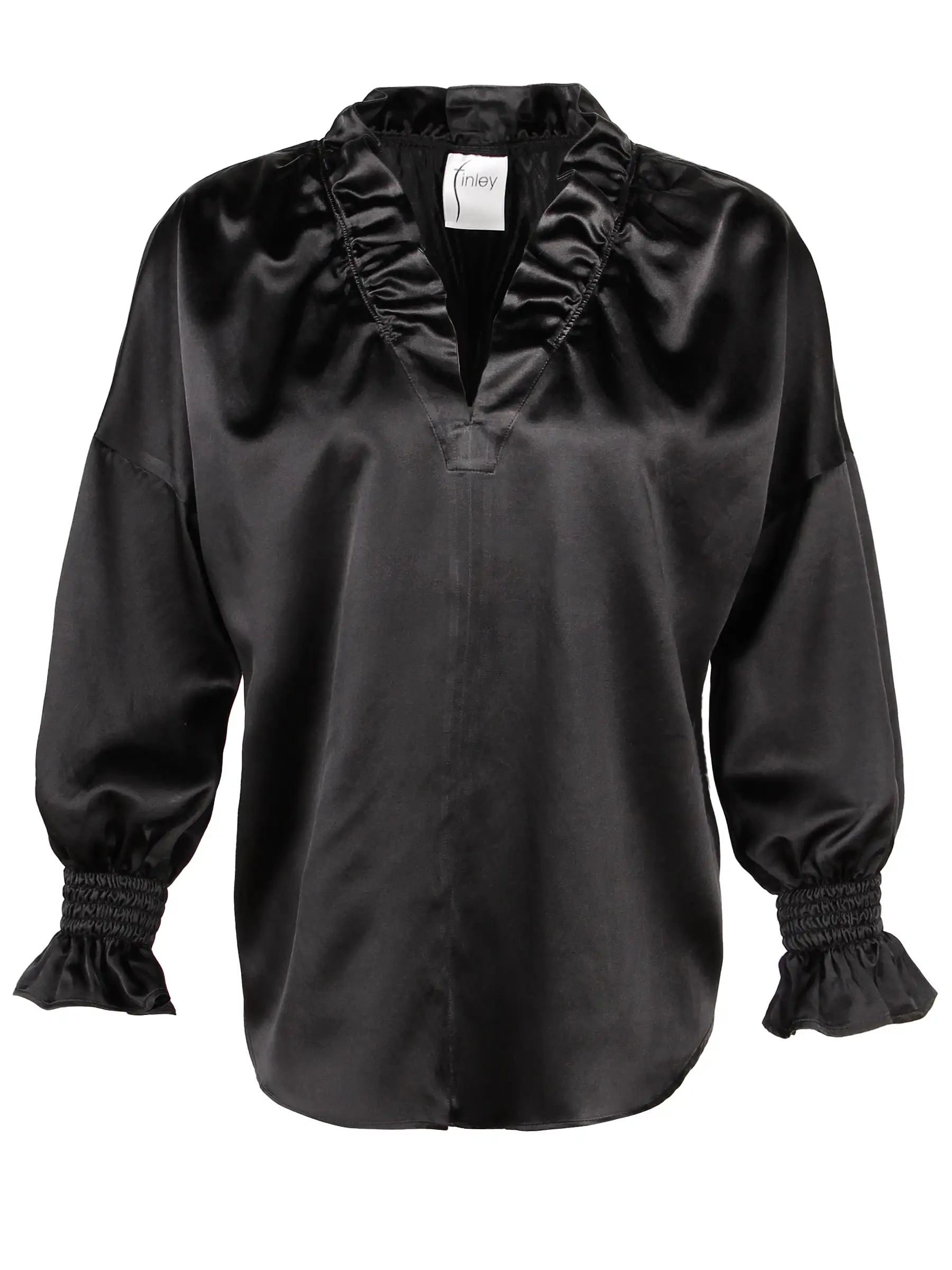 Long Sleeve Crosby Blouse Black Silk/Cotton