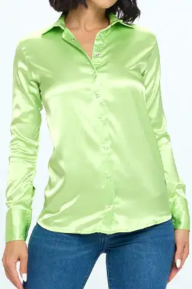 Long Sleeve Press Button Satin Shirt