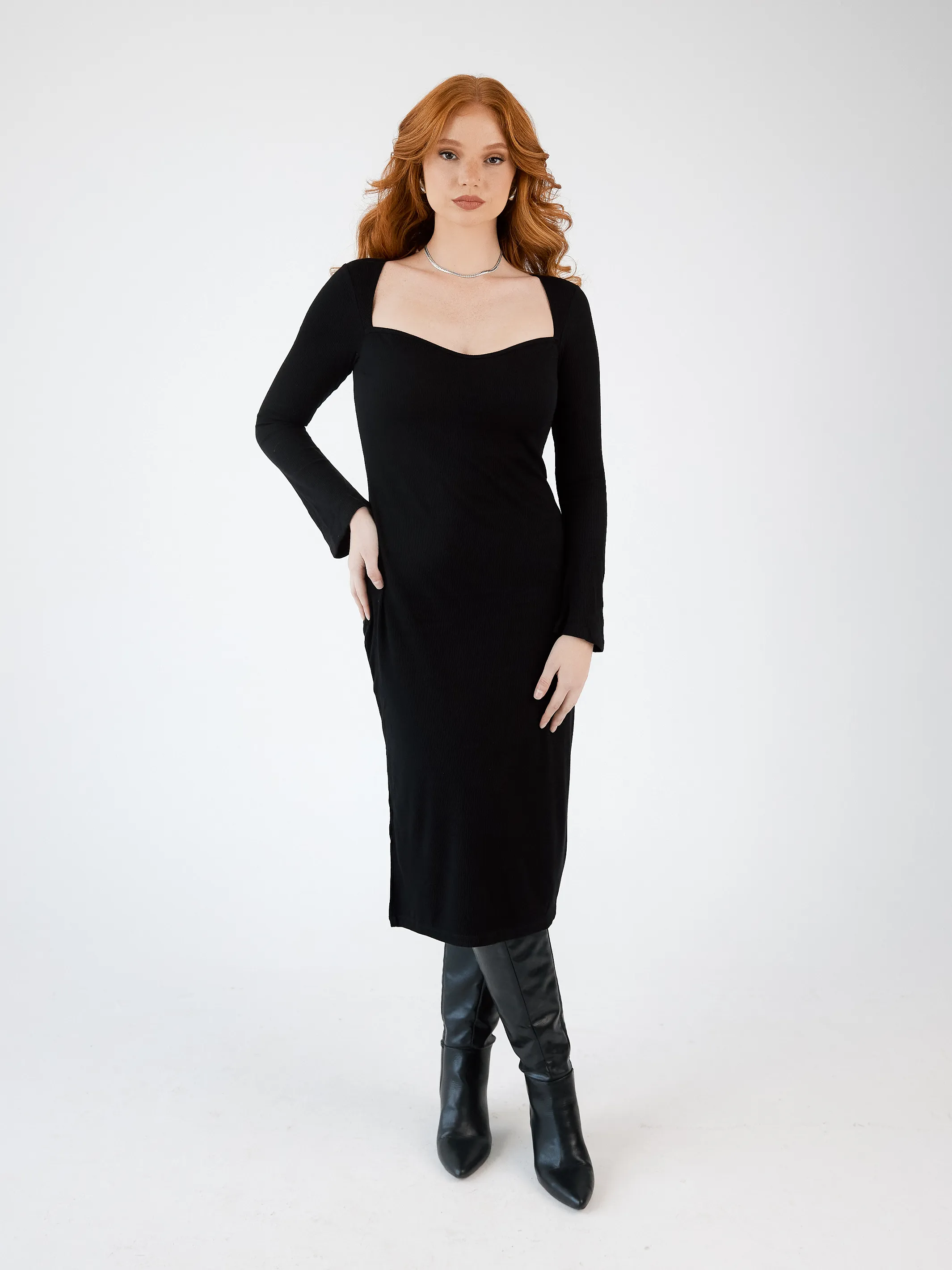 Long Sleeve Sweetheart Midi Brami Dress