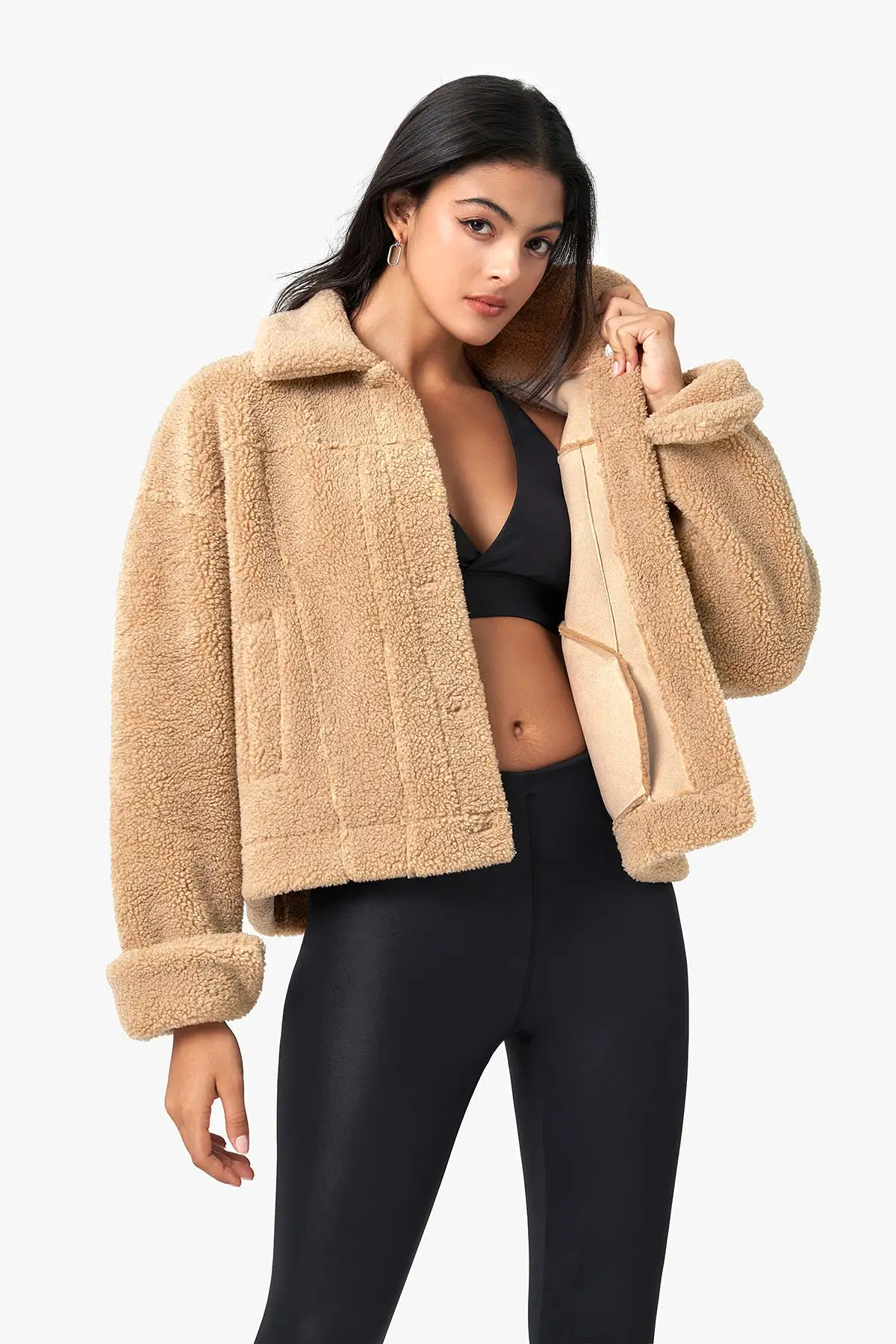 Loose-fitting Long-Sleeve Sherpa Coat