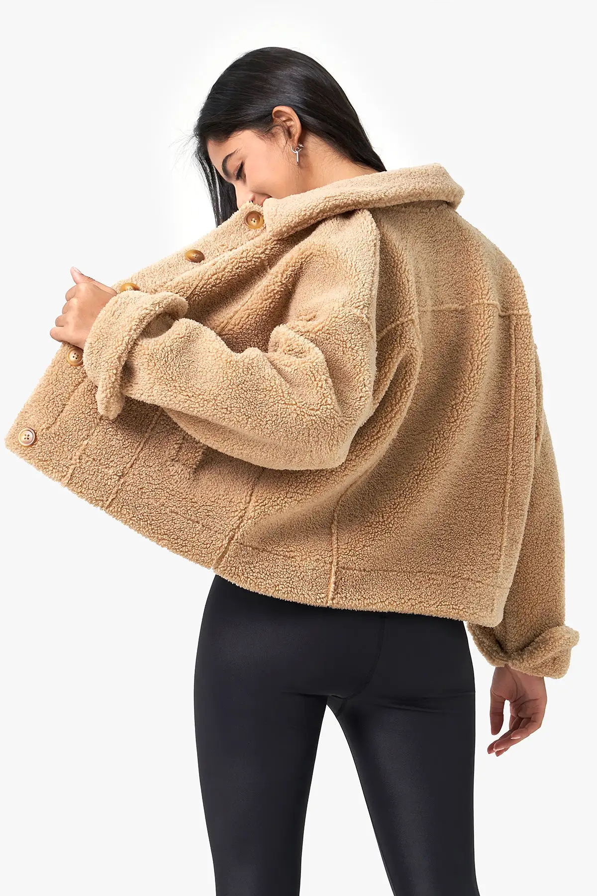 Loose-fitting Long-Sleeve Sherpa Coat