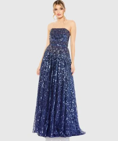 Mac Duggal Plus Size Strapless Hand Embellished Beaded A Line Maxi Gown In Twilight