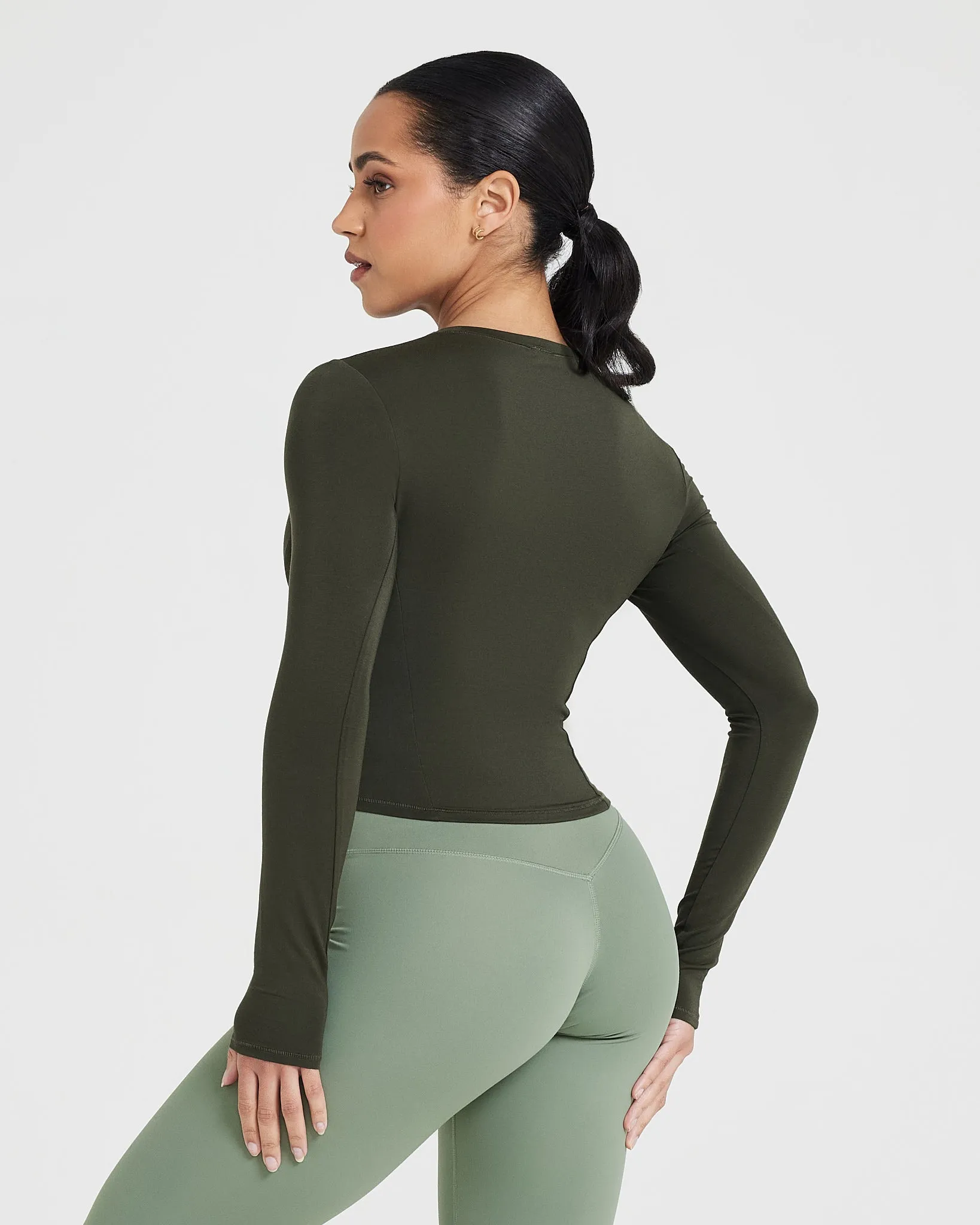 Mellow Soft Mid Long Sleeve Top | Khaki