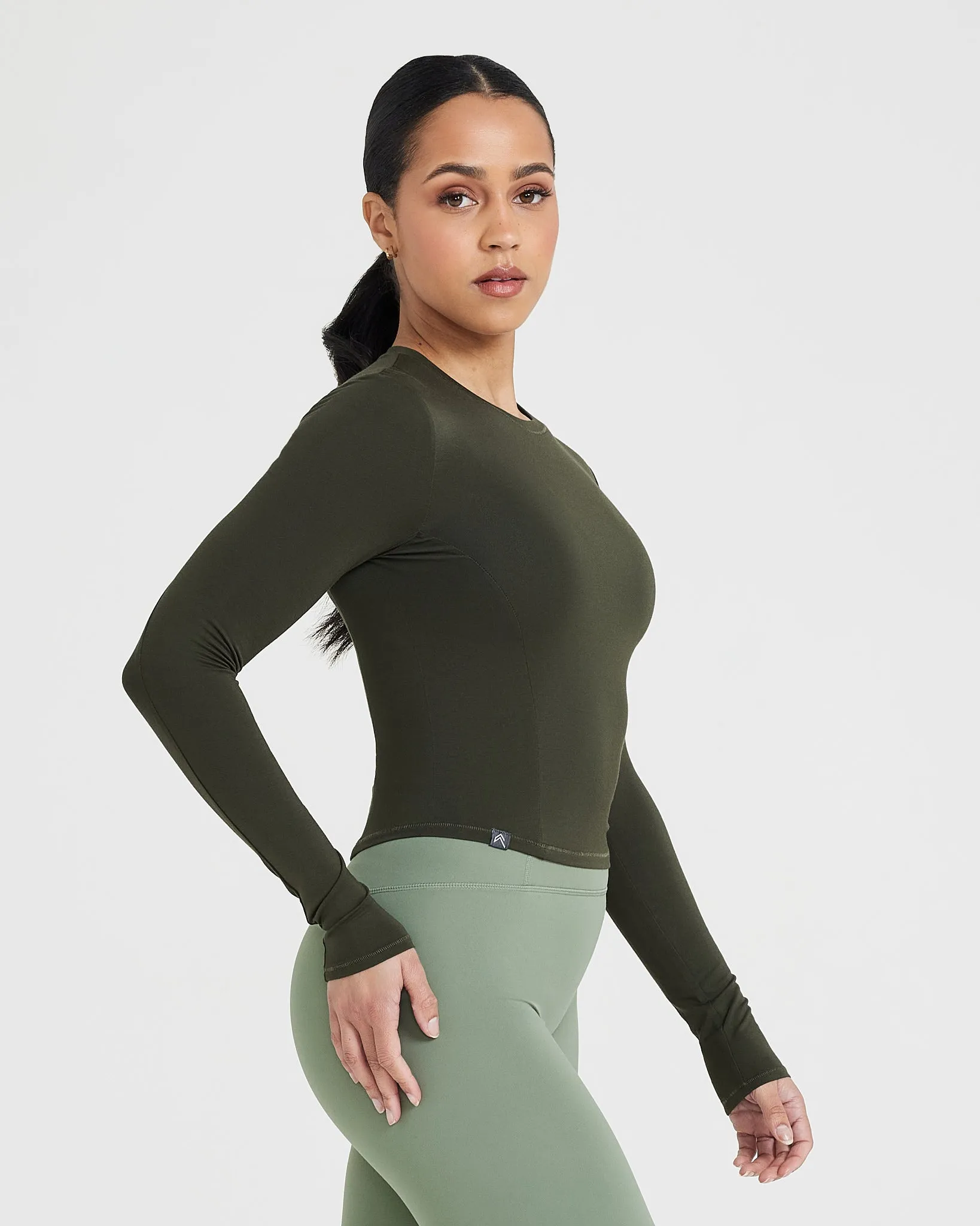 Mellow Soft Mid Long Sleeve Top | Khaki