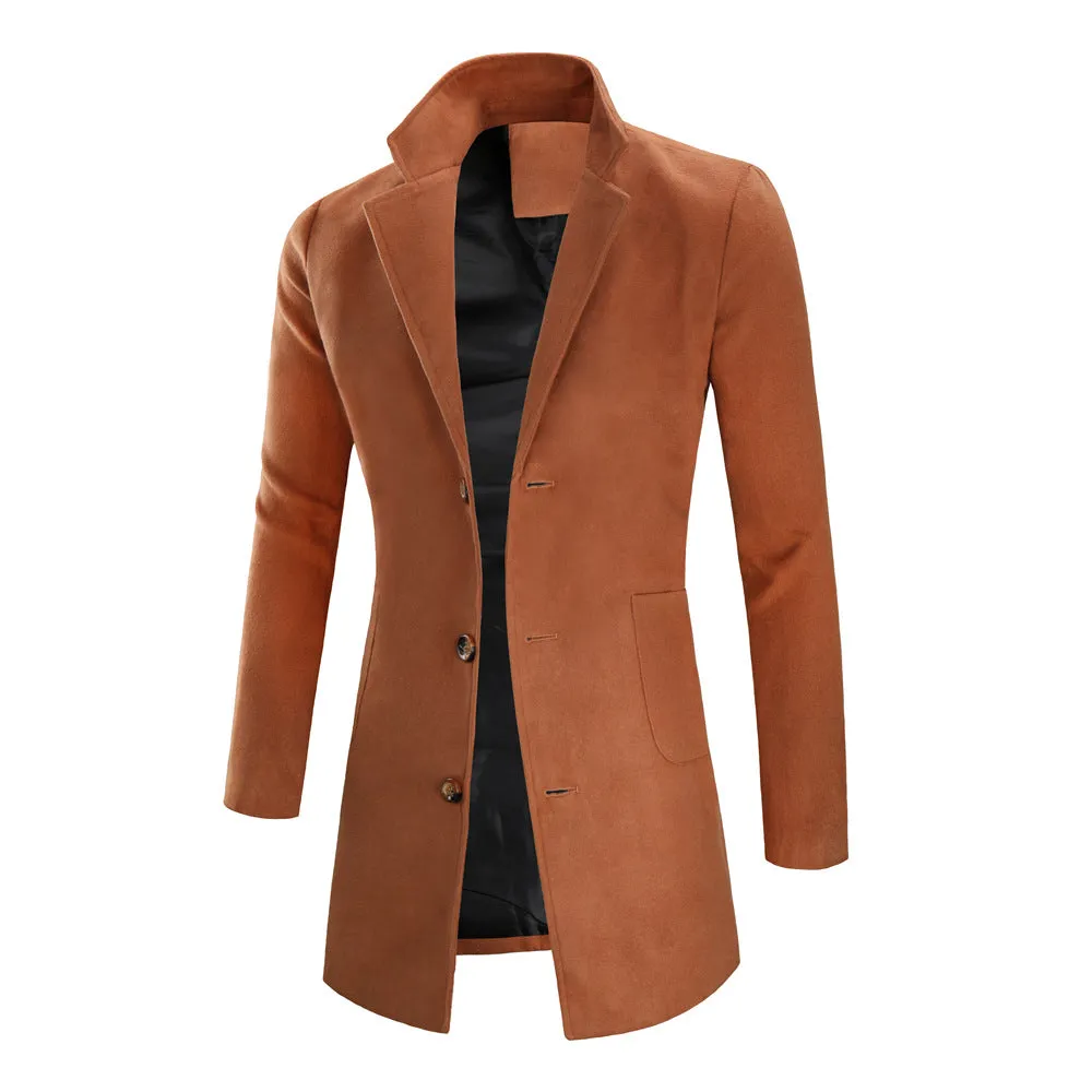 Men's fashion mid-length coat simple solid color trench coat