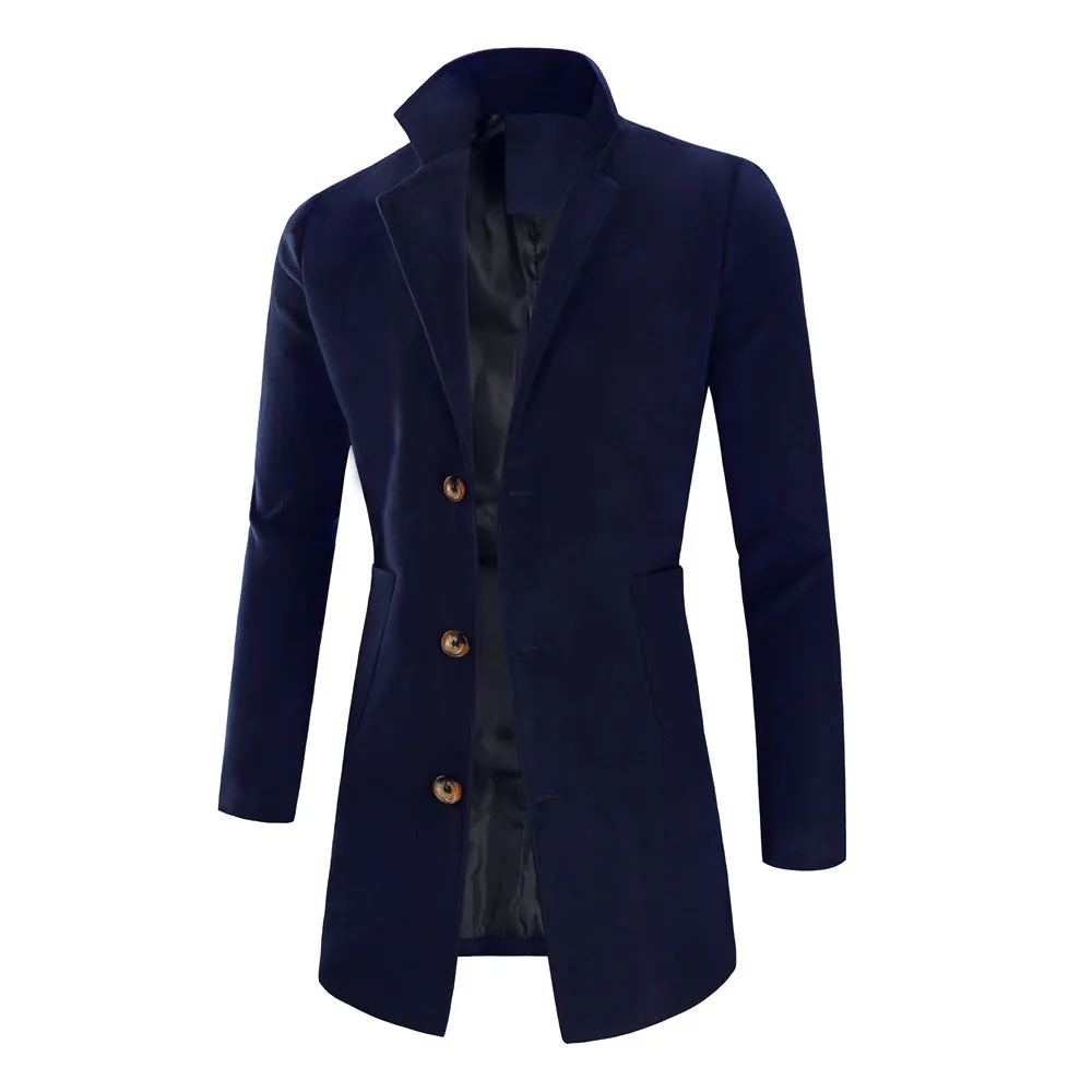 Men's fashion mid-length coat simple solid color trench coat