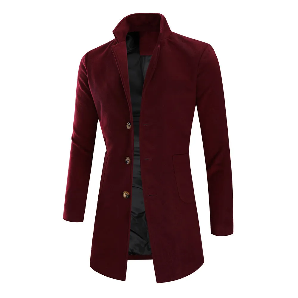 Men's fashion mid-length coat simple solid color trench coat