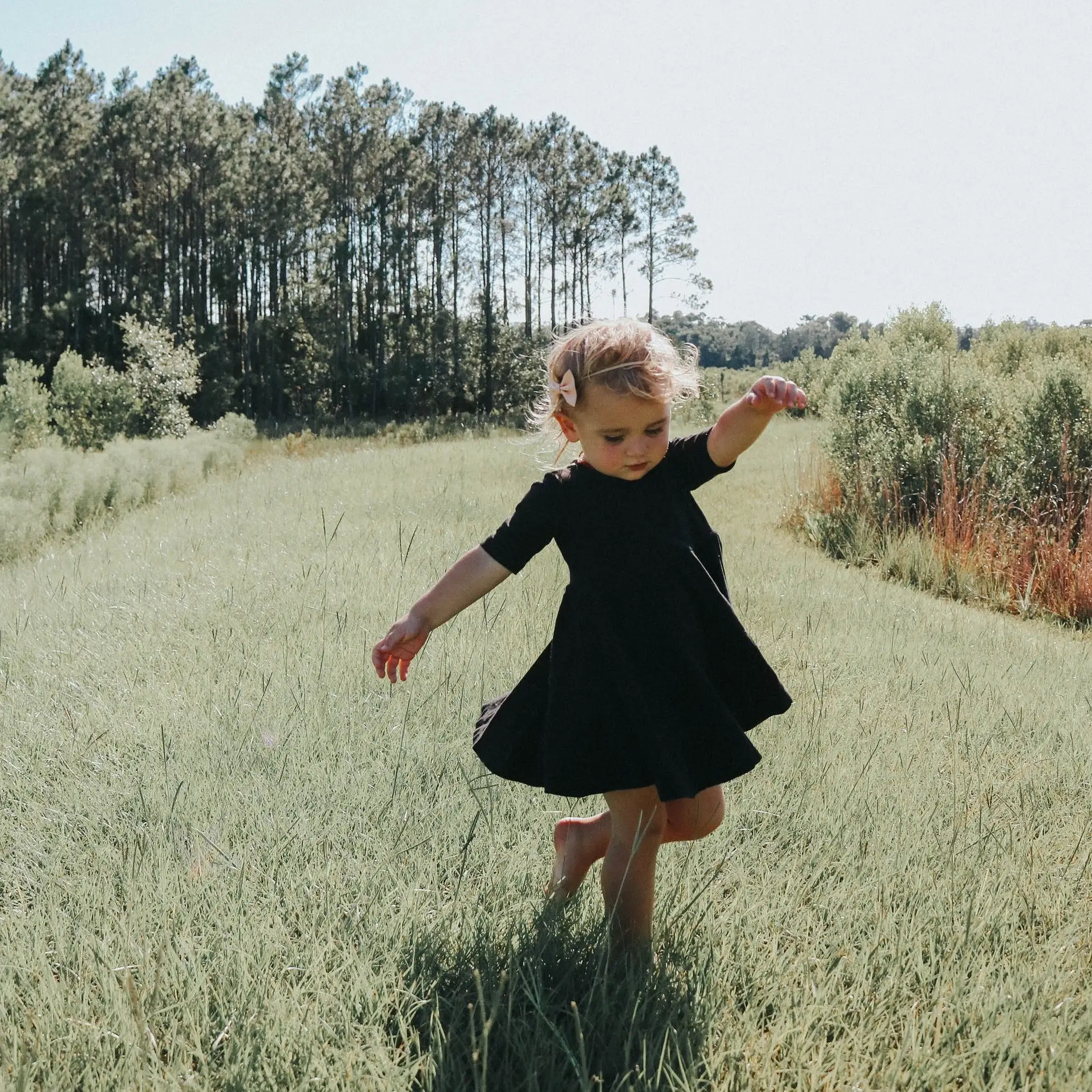 MID SLEEVE BAMBOO DRESS- Little Black Twirl