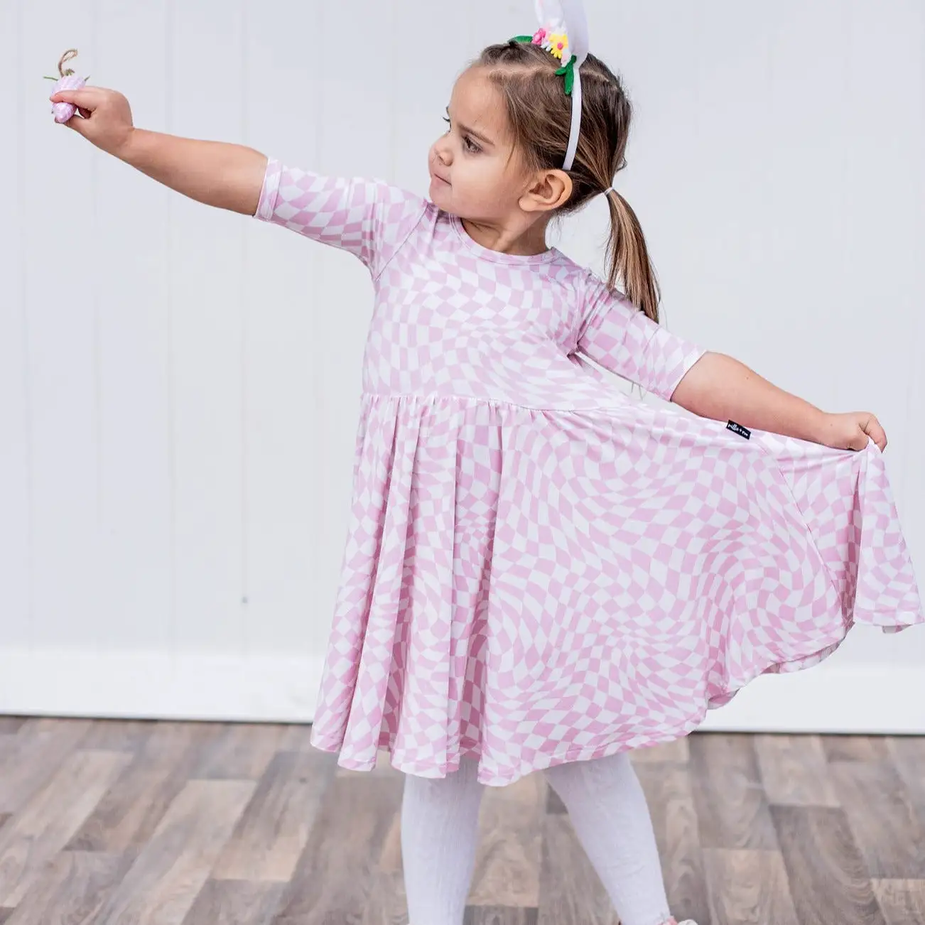 MID SLEEVE TWIRL- Pink Dizzy Check