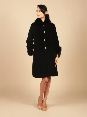 'Monroe' Wool and Faux Fur Teddy Coat in Nero