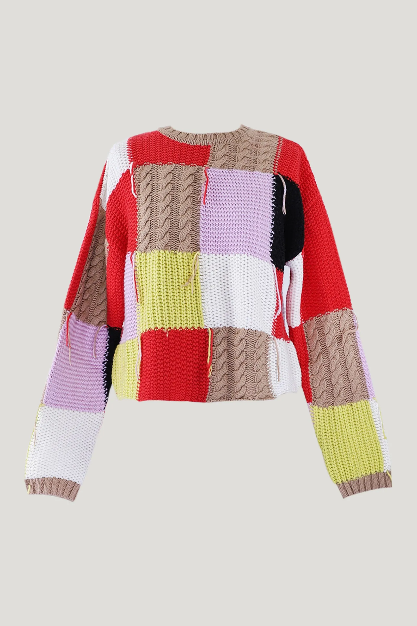 Multicolor Distressed Patch Sweater