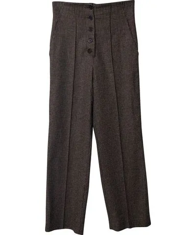 Nanushka Houndstooth Straight Cut Trousers in Brown Polyester