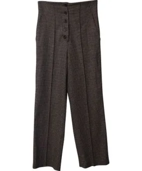 Nanushka Houndstooth Straight Cut Trousers in Brown Polyester