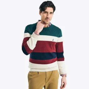 Nautica Men's Sustainably Crafted Striped Textured Crewneck Sweater Nautica Stone