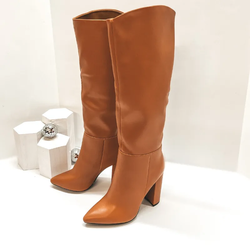 Next Steps Heeled Slip On Boots in Cognac