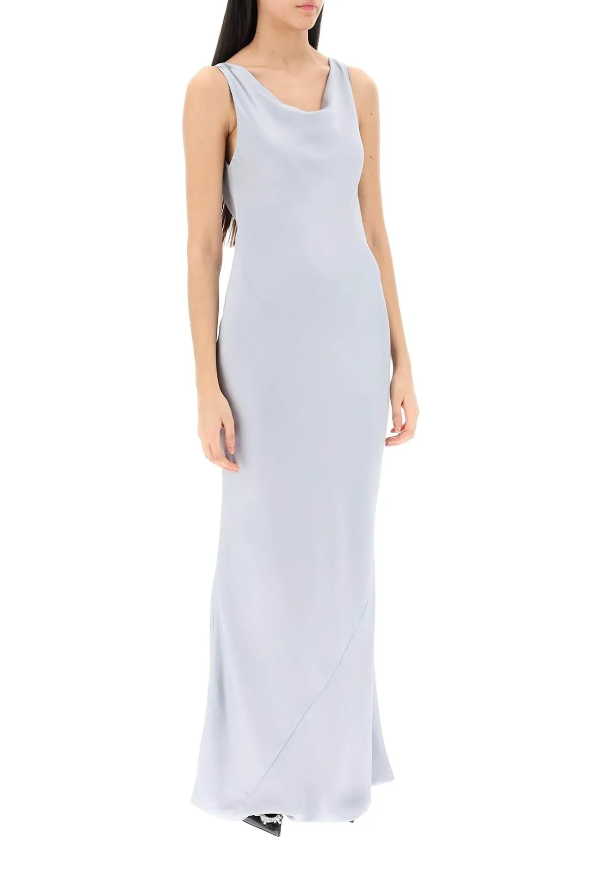 Norma Kamali Drape Neck Satin Gown   Grey