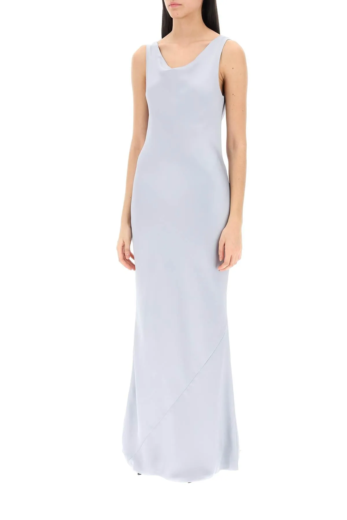 Norma Kamali Drape Neck Satin Gown   Grey