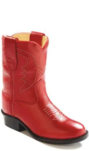 Old West Red Toddlers Girls Corona Calf Leather Round Toe Cowboy Boots