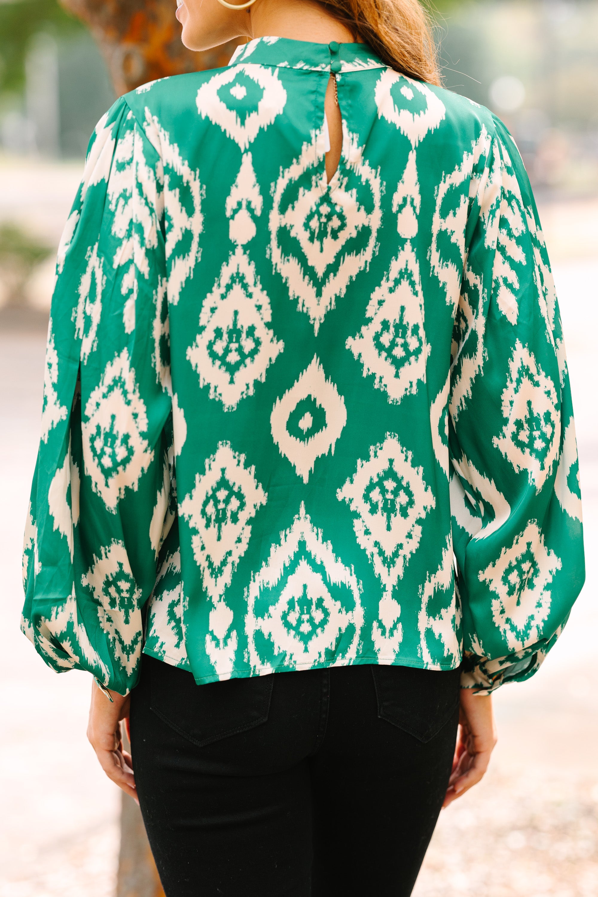 On My Mind Green Abstract Satin Blouse