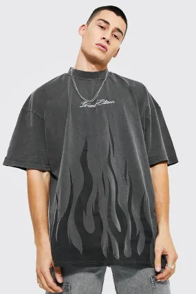 Oversized Limited Flame Acid Wash T-shirt