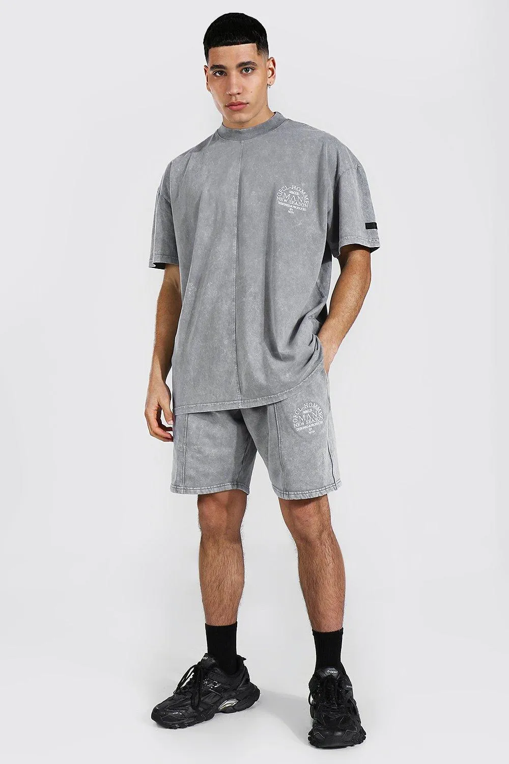 Oversized Man Acid Wash Extended Neck Tee Set | boohooMAN UK