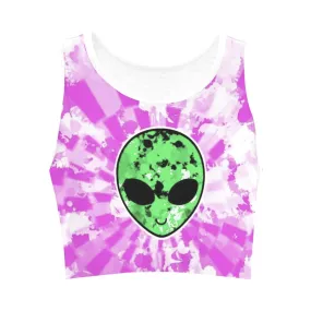 Pink Acid Wash Alien Tie-Dye Fitted Crop Top