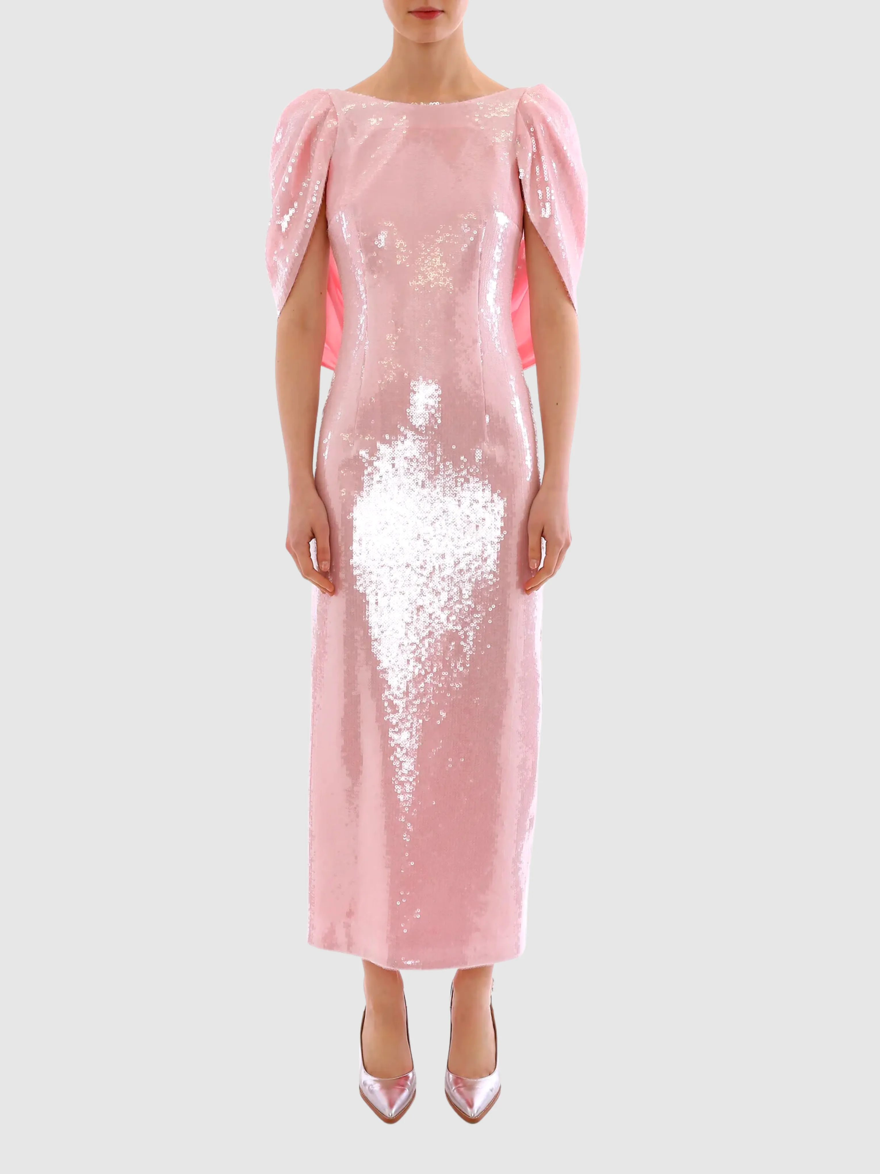 Pink Alba Crepe Shoulder Sequin Gown