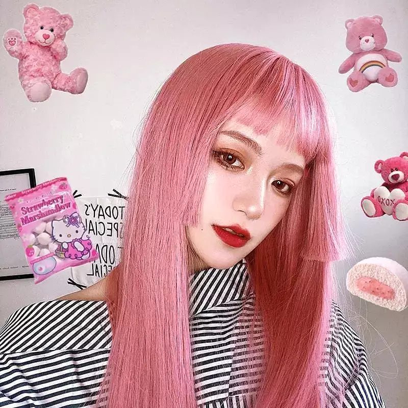 Pink Lolita Princess Cut Long Staight Wig MK15930