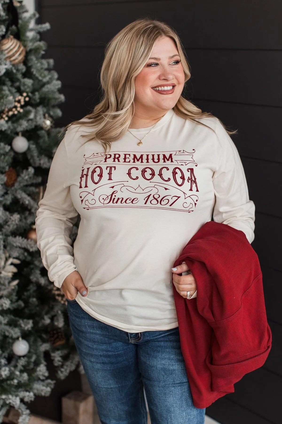 Premium Hot Cocoa Graphic Top- Cream