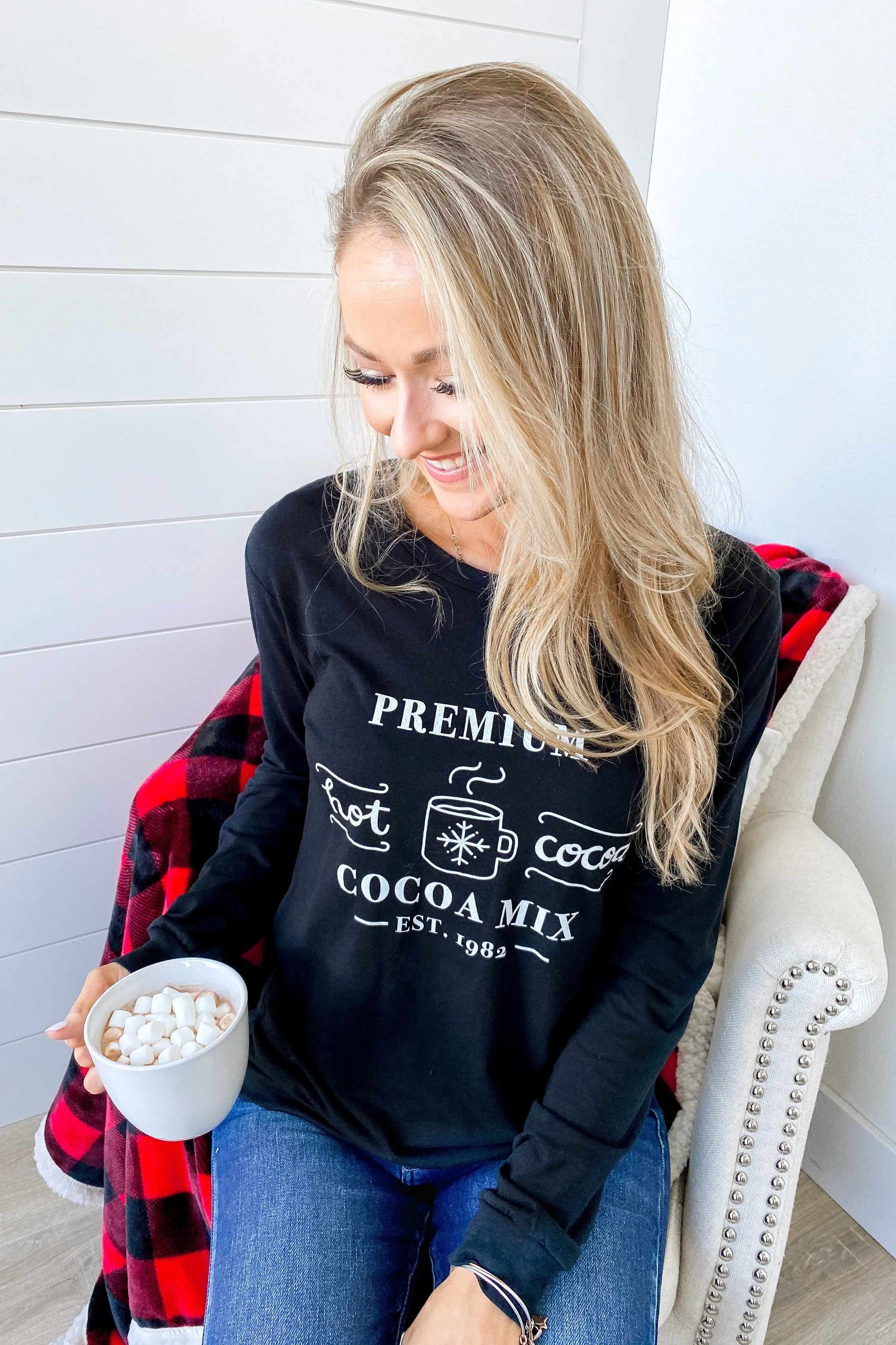 Premium Hot Cocoa Mix Long Sleeve Graphic Tee- Black