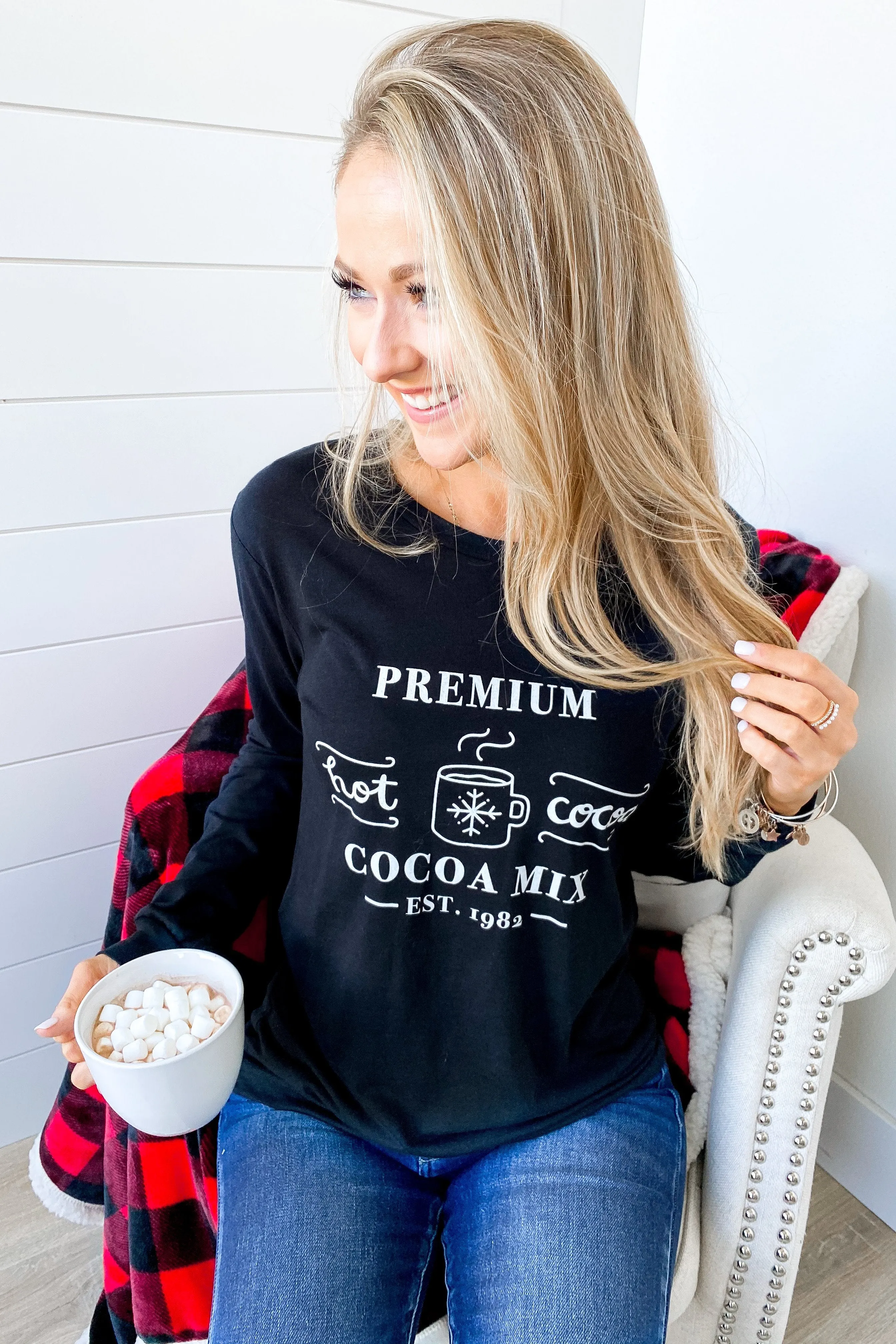 Premium Hot Cocoa Mix Long Sleeve Graphic Tee- Black