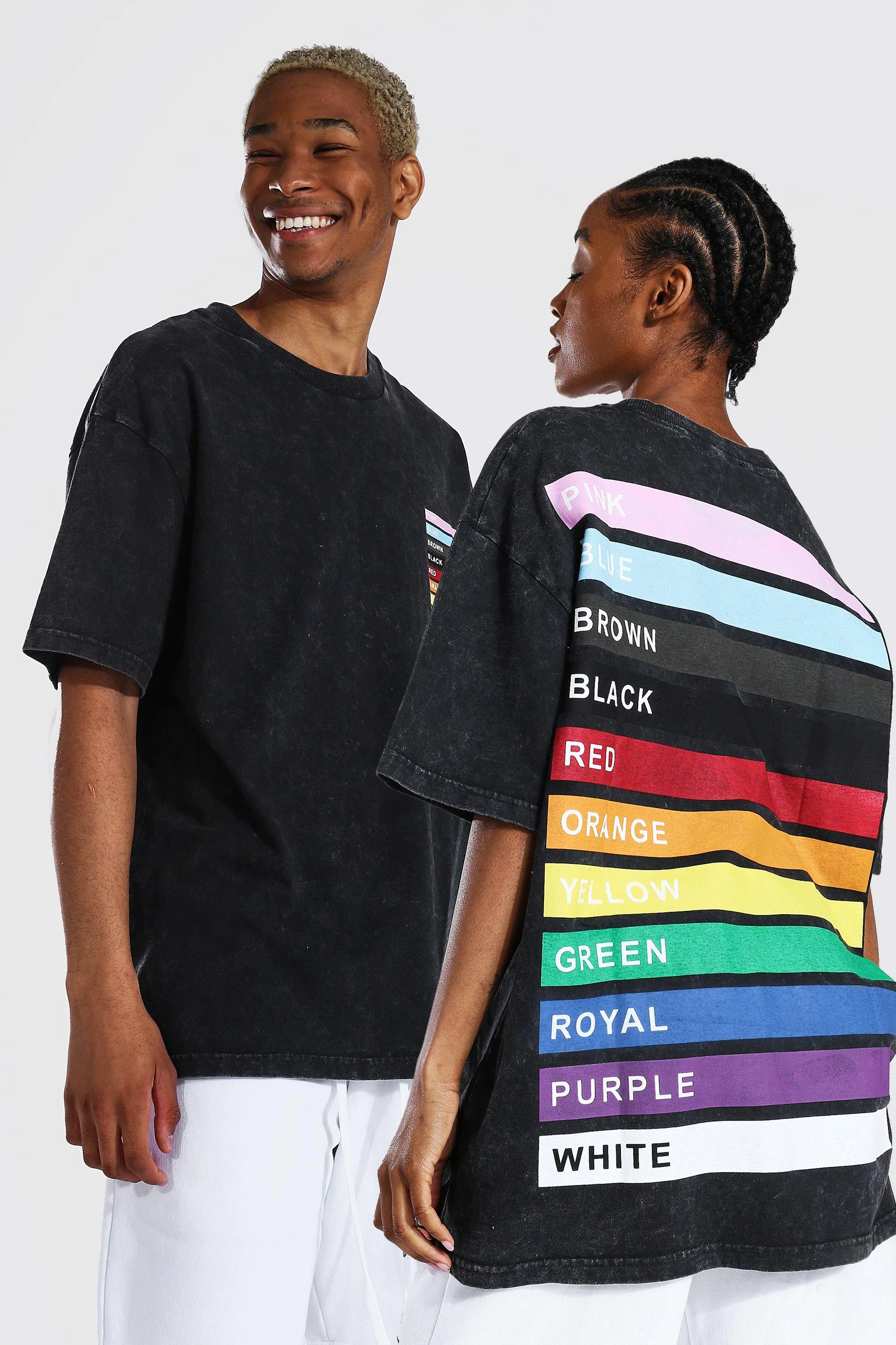 Pride Acid Wash Rainbow Box Print T-shirt | boohooMAN UK