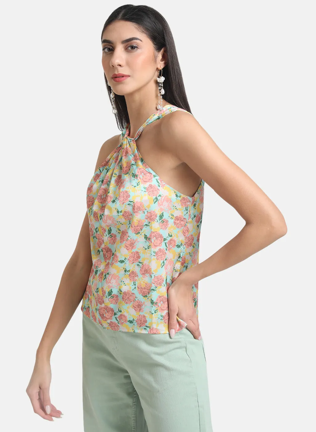 Printed Satin Halter Neck Top