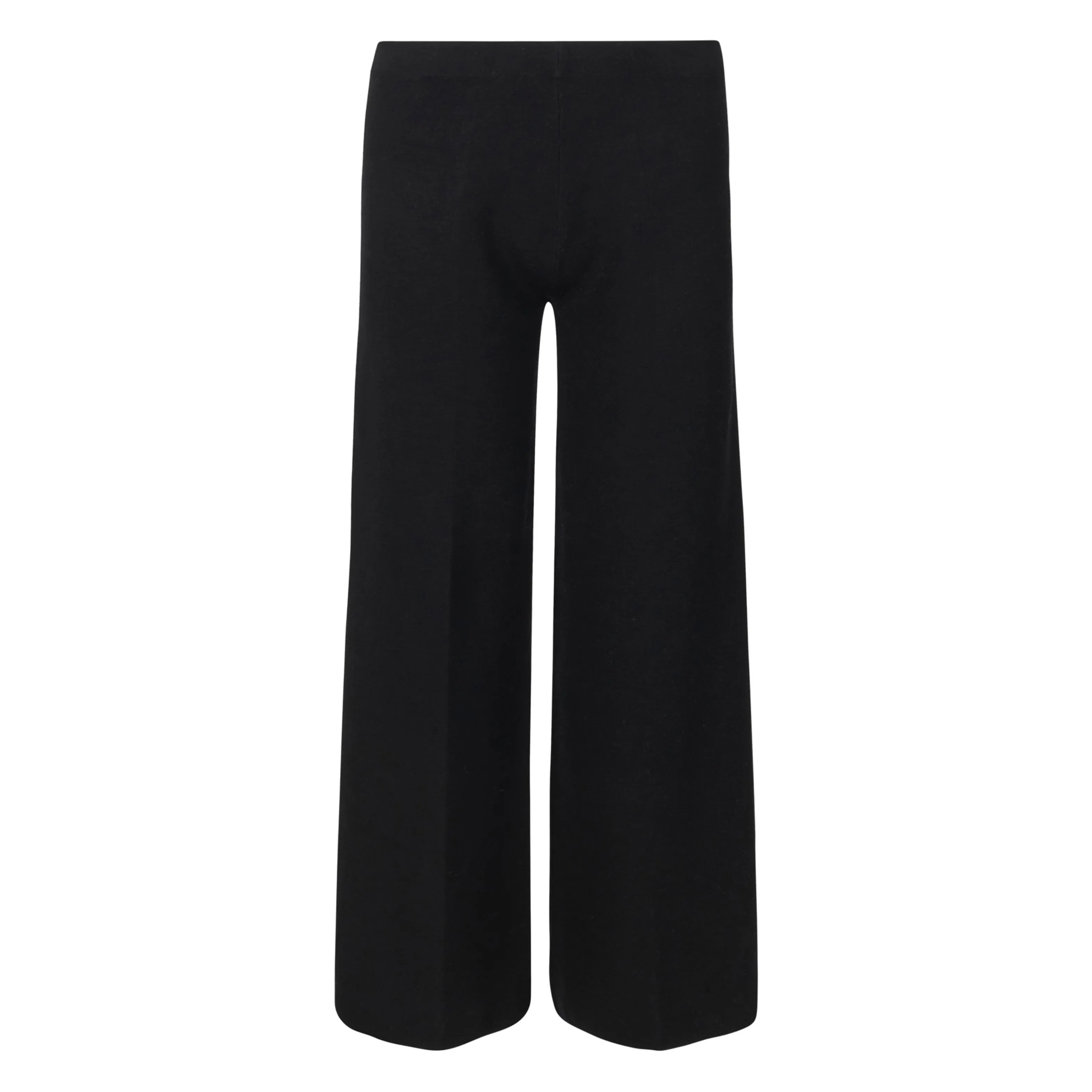 Pull on Knit Wide Leg Ankle Pant - Black