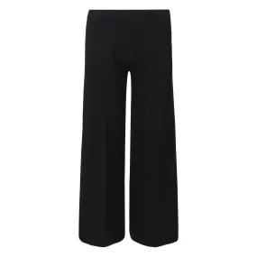 Pull on Knit Wide Leg Ankle Pant - Black