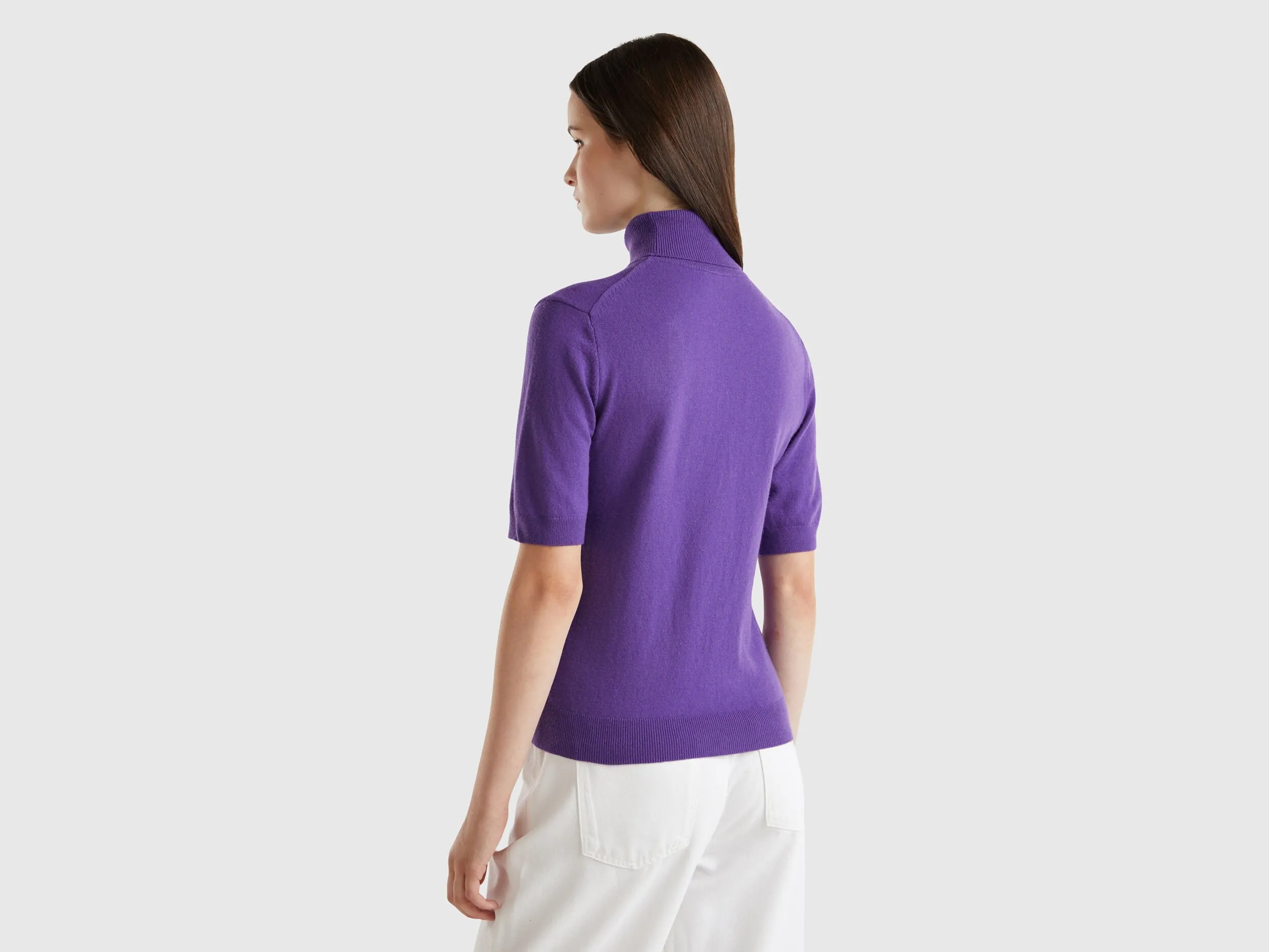 Purple short sleeve turtleneck in cashmere blend - Purple | Benetton