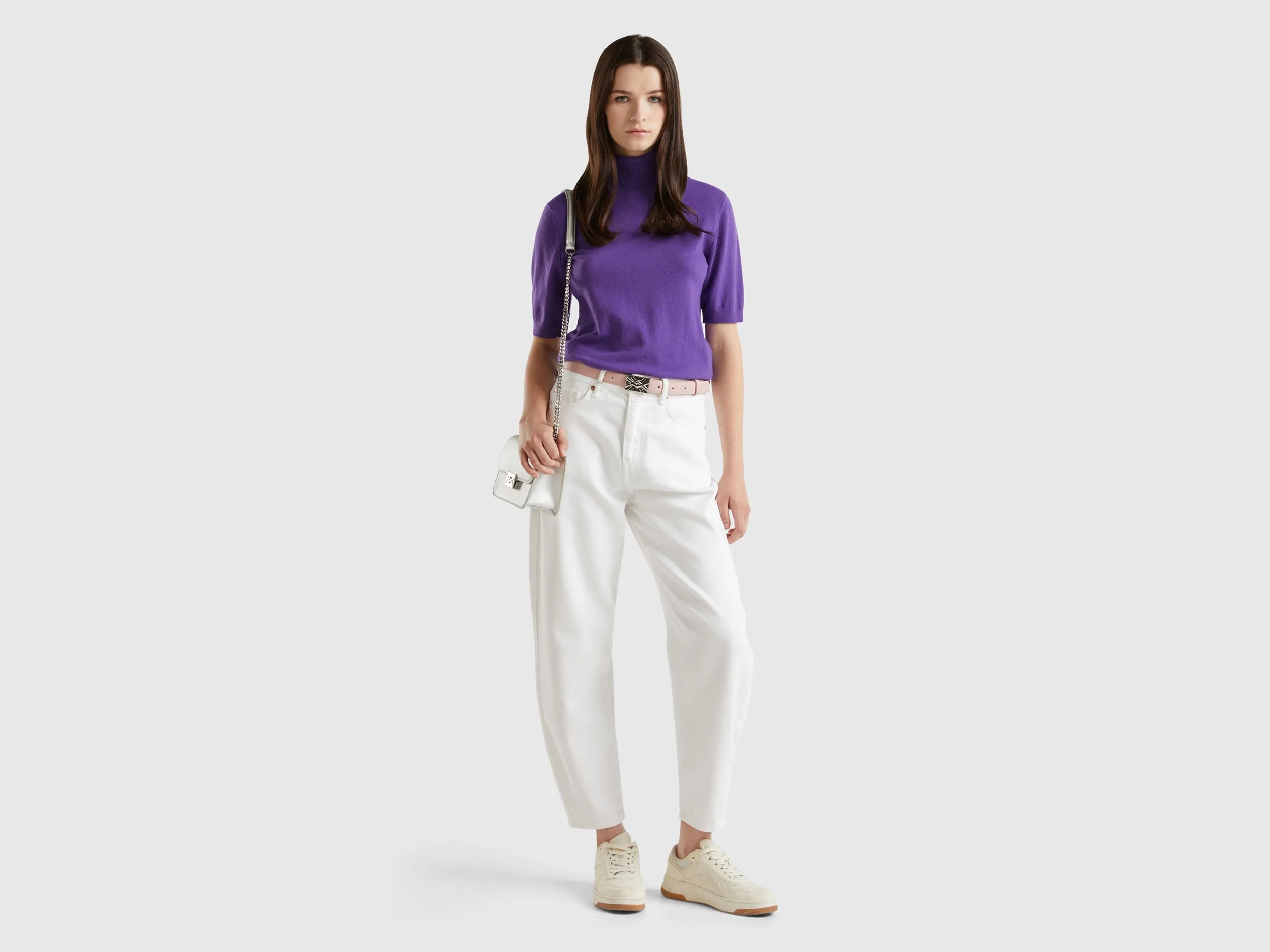 Purple short sleeve turtleneck in cashmere blend - Purple | Benetton