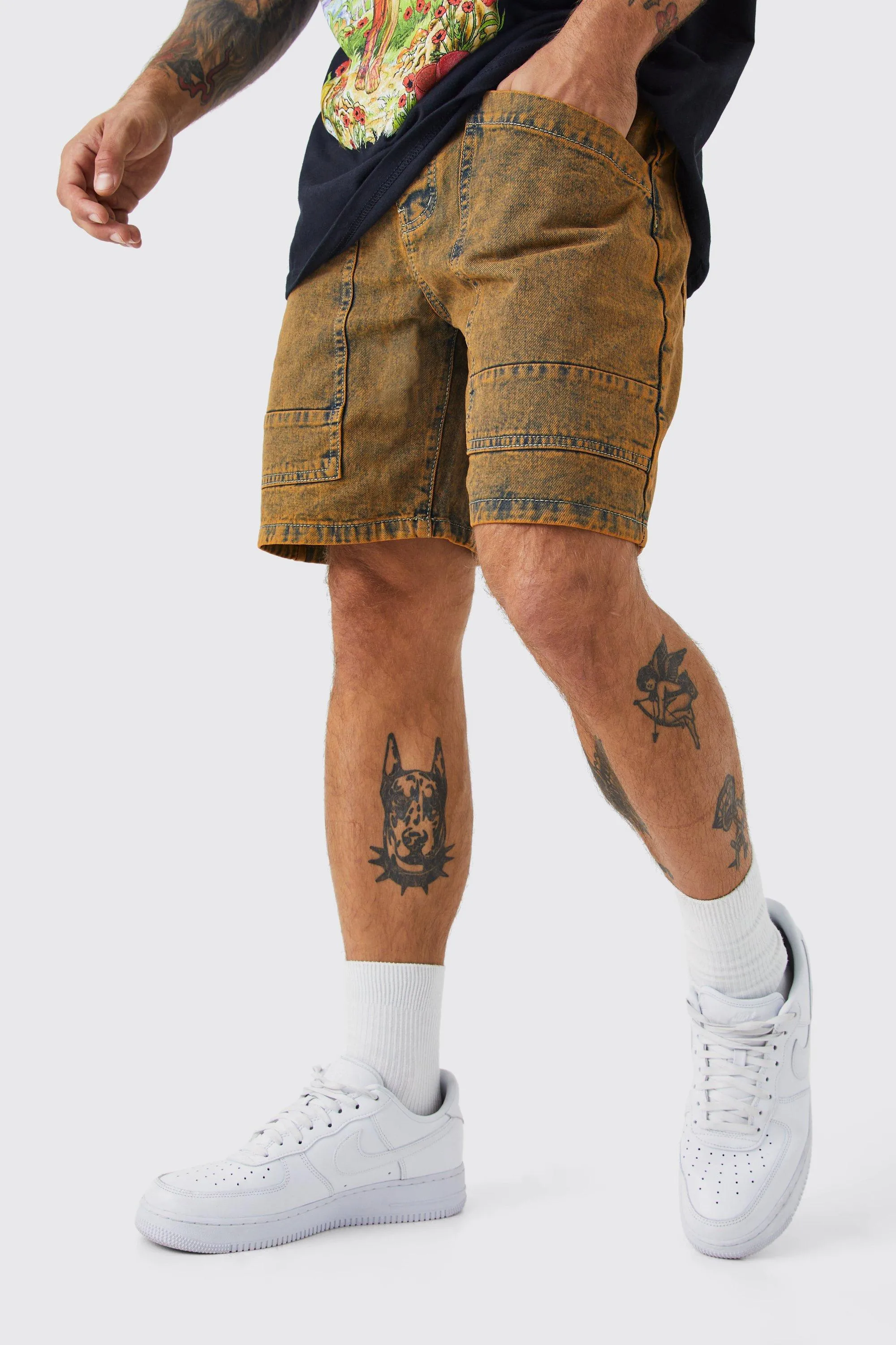 Relaxed Rigid Acid Wash Denim Shorts | boohooMAN UK